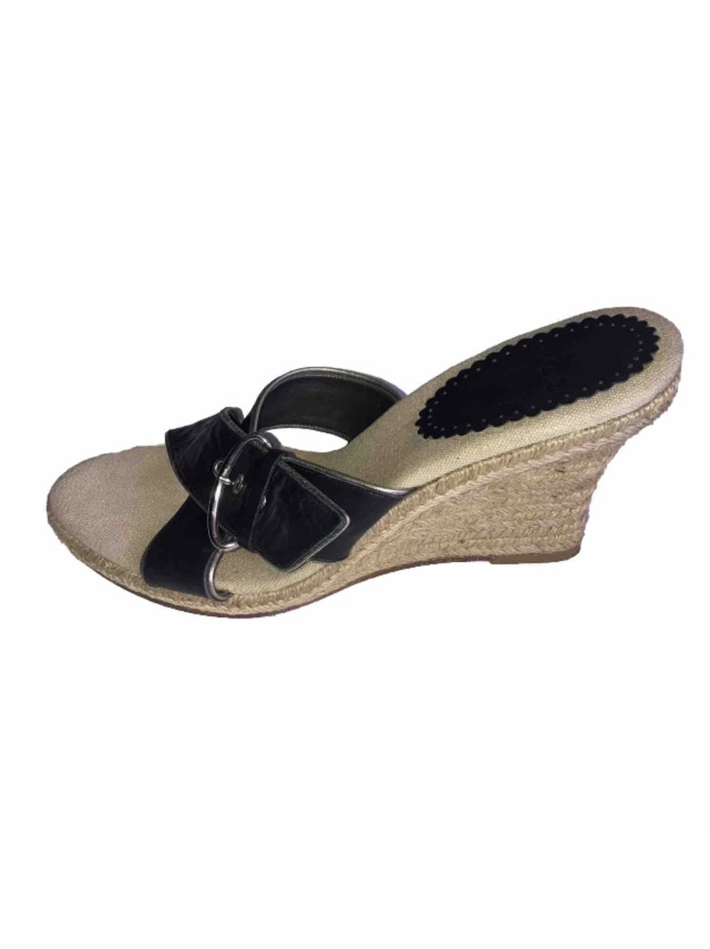 V.O.Z. Voz Womens Black Silver Leather Wedge Rope Heels Sandals Slides Sz 8